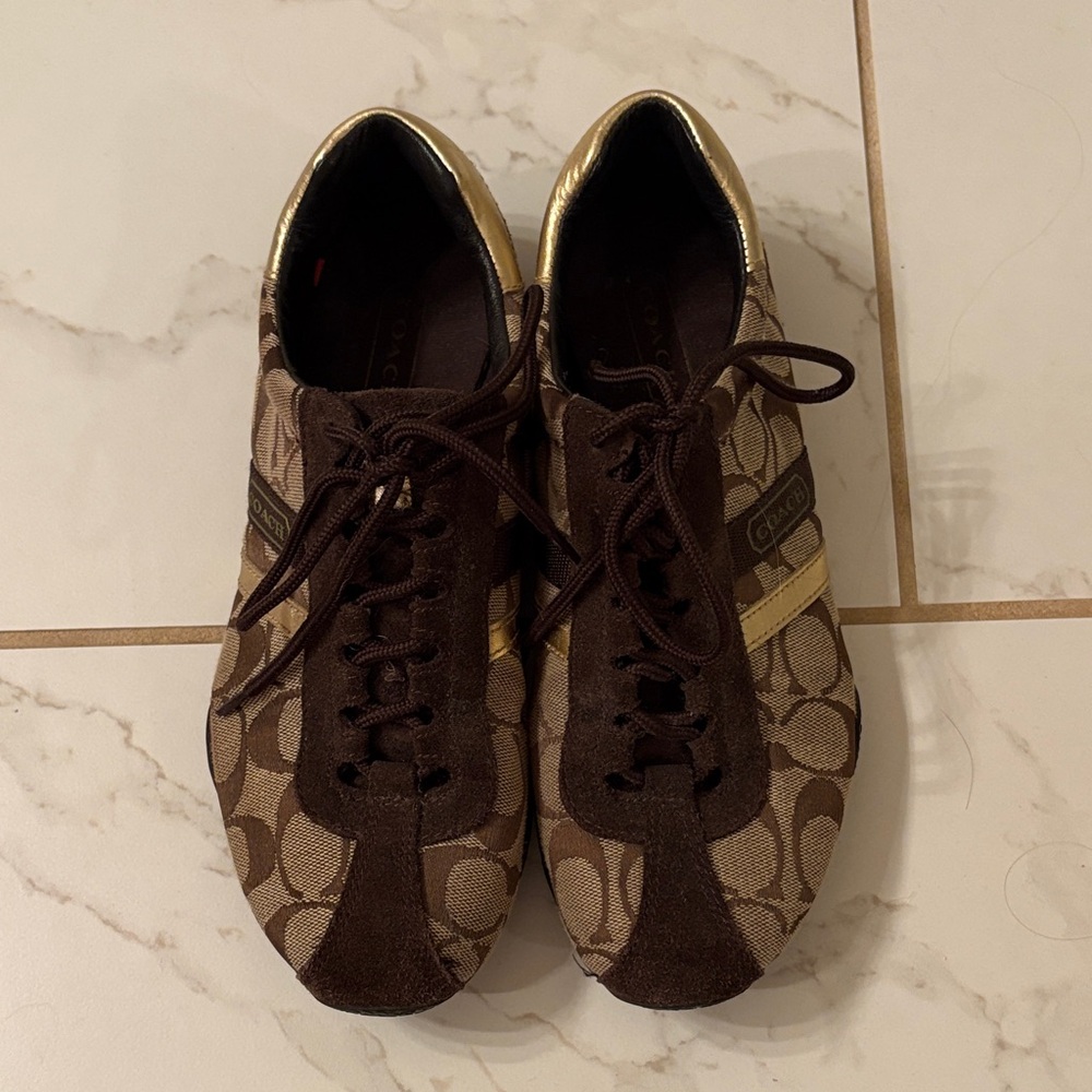 Coach Brown and Gold Patterned Sneakers